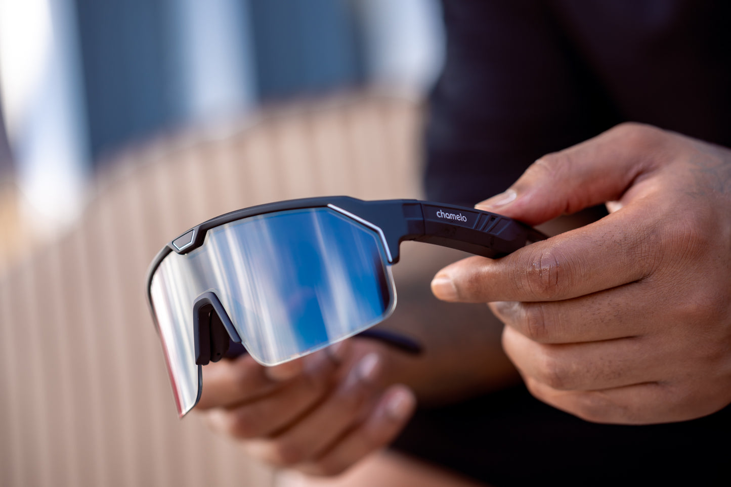 Music Shield Black Frame Smoke Lenses Sport Sunglasses