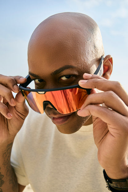 Music Shield Black Frame Fire Lenses Sport Sunglasses