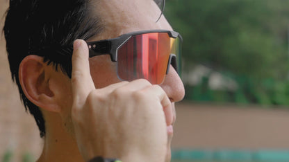 Music Shield Black Frame Fire Lenses Sport Sunglasses